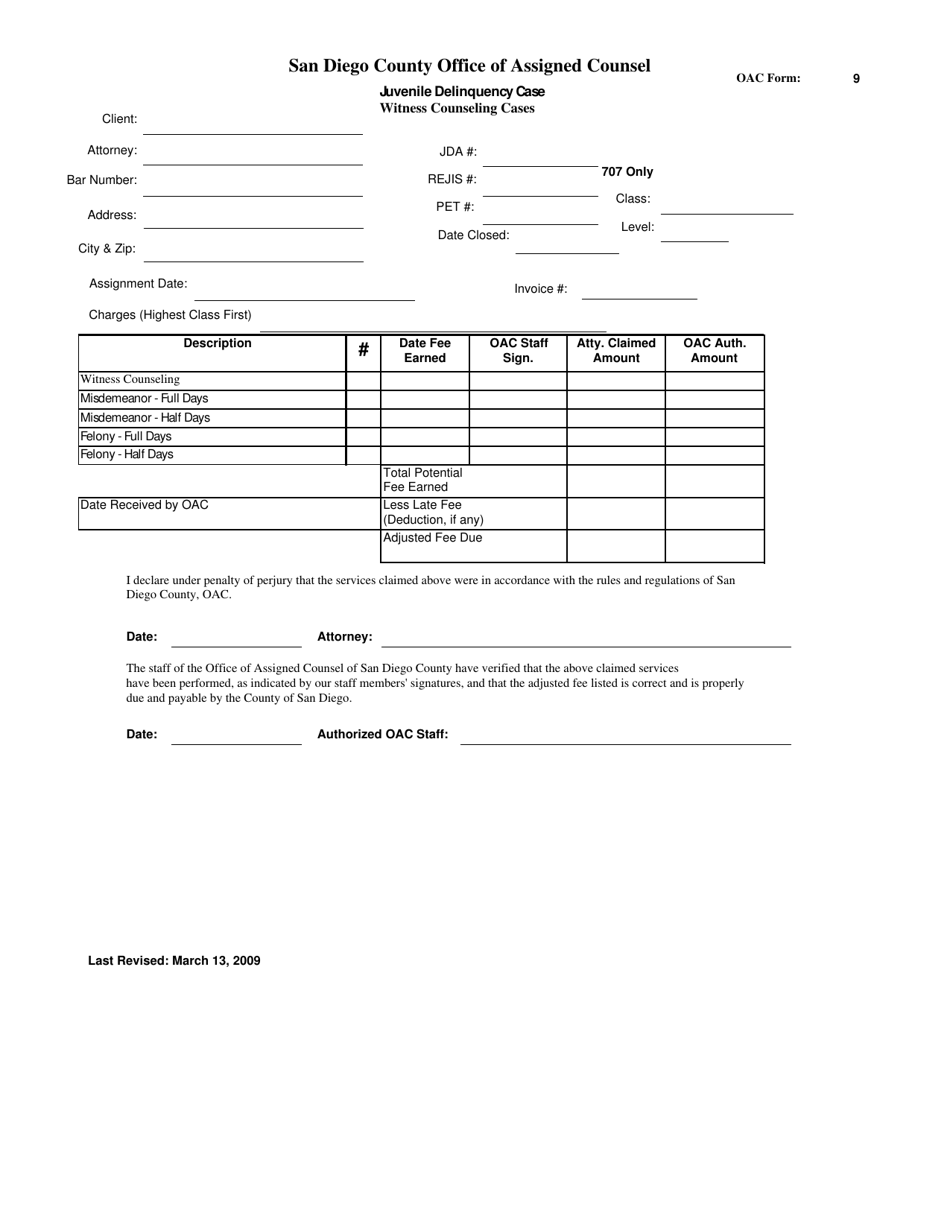 OAC Form 9 - Fill Out, Sign Online and Download Fillable PDF, County of ...