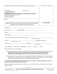 Document preview: Form ADOPT-9 Request to Obtain Information From Original Birth Record - Adoptee - County of San Mateo, California