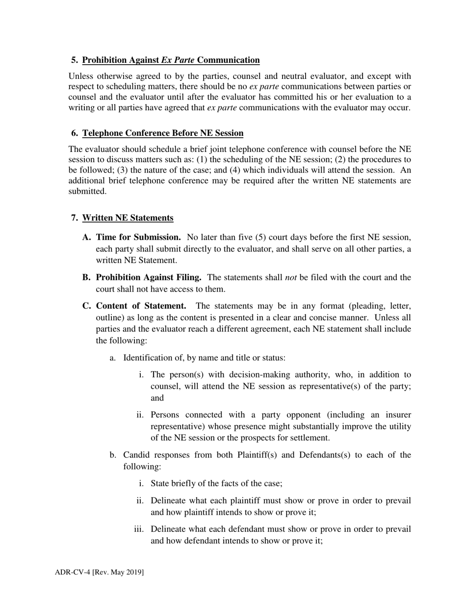 Instructions for Form ADR-CV-4 Neutral Evaluation Process Guidelines - County of San Mateo, California, Page 2
