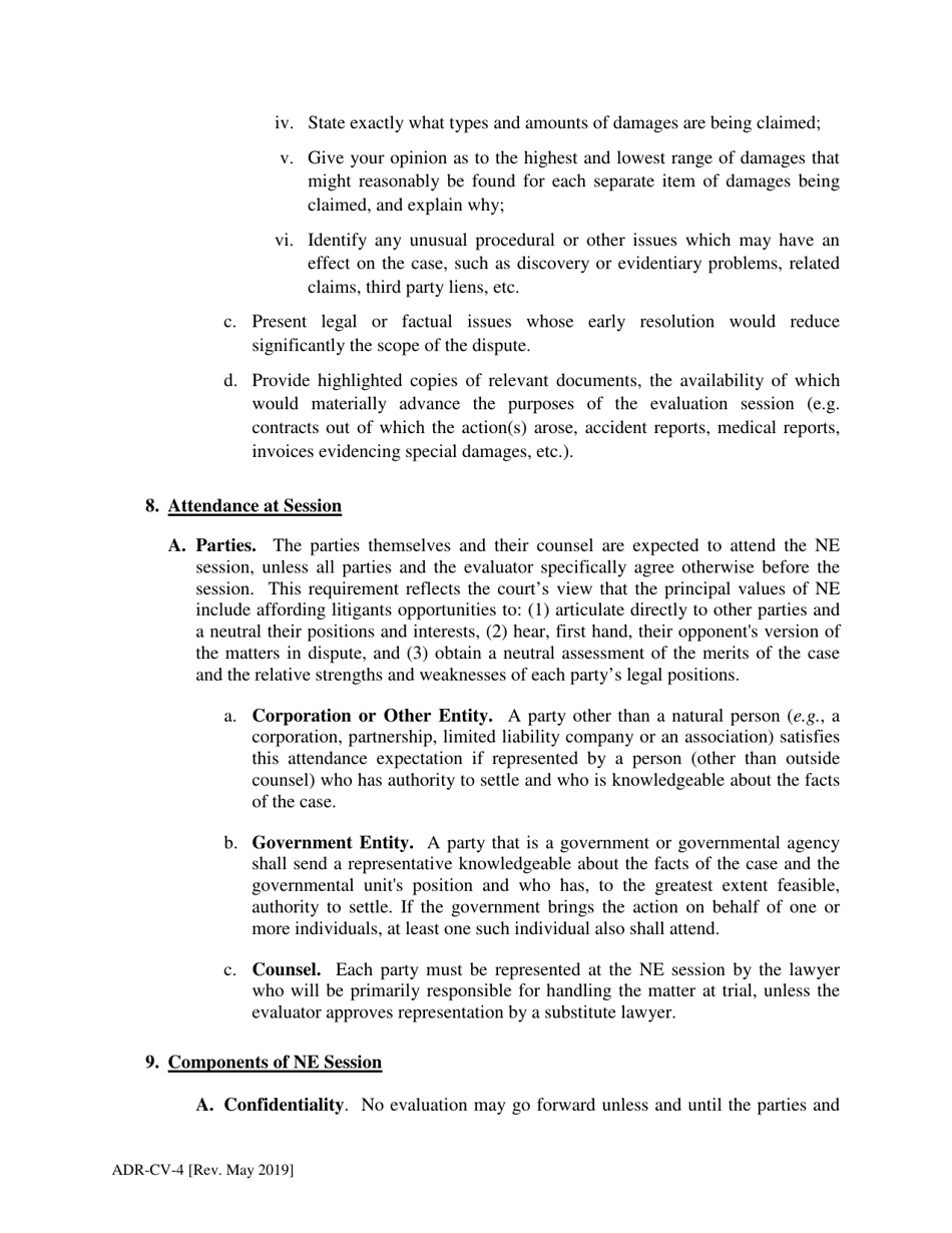 Instructions for Form ADR-CV-4 Neutral Evaluation Process Guidelines - County of San Mateo, California, Page 3