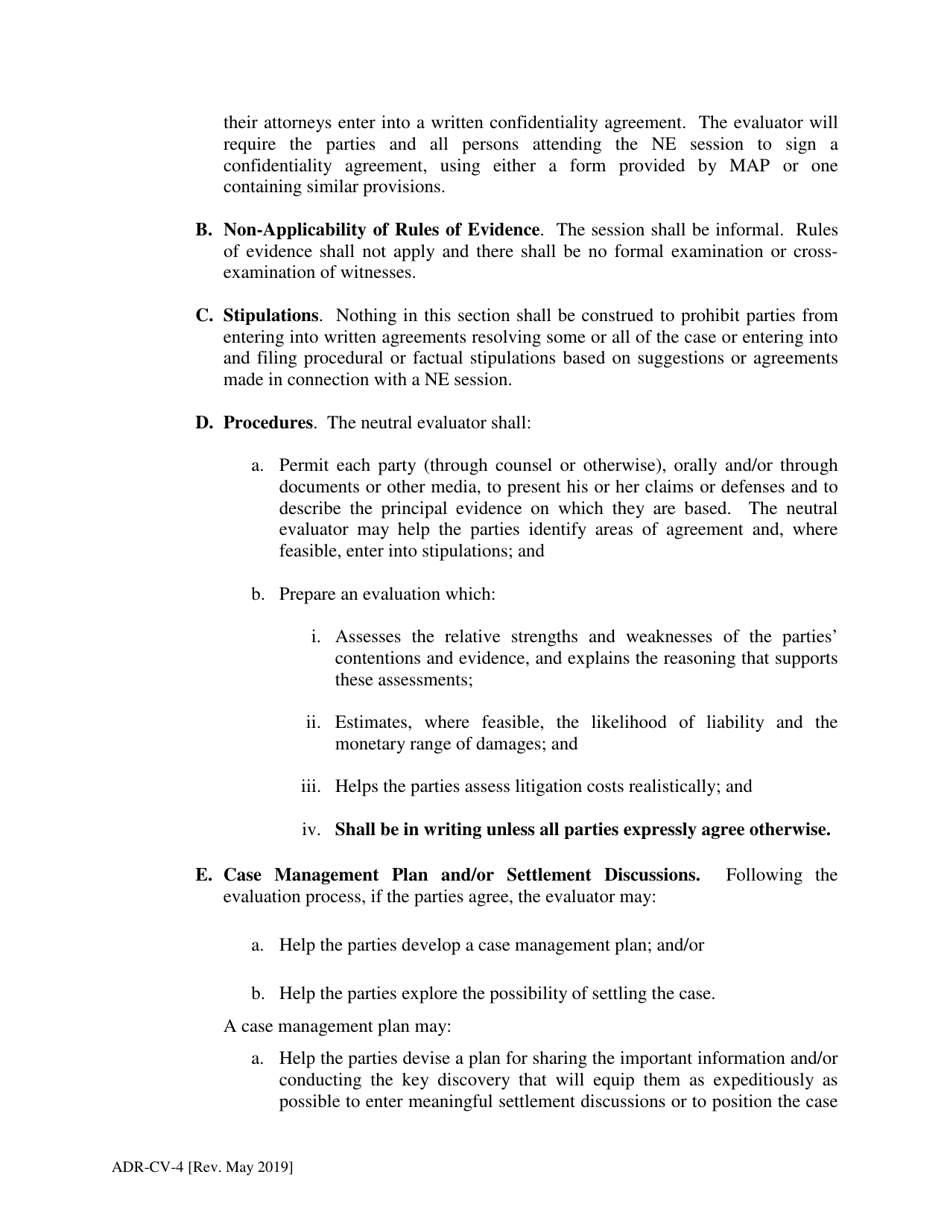 Instructions for Form ADR-CV-4 Neutral Evaluation Process Guidelines - County of San Mateo, California, Page 4