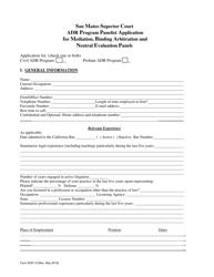 Form ADR-10 Adr Program Panelist Application for Mediation, Binding Arbitration and Neutral Evaluation Panels - County of San Mateo, California, Page 2