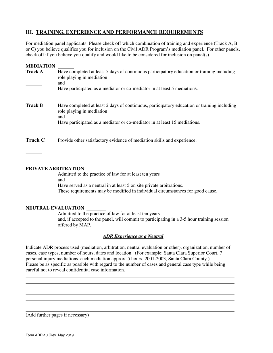 Form ADR-10 Adr Program Panelist Application for Mediation, Binding Arbitration and Neutral Evaluation Panels - County of San Mateo, California, Page 4