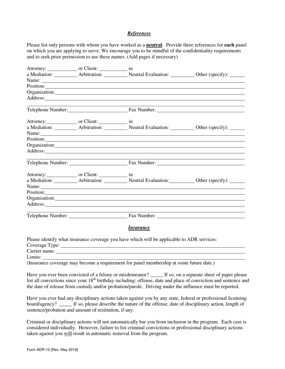 Form ADR-10 - Fill Out, Sign Online And Download Fillable PDF, County ...