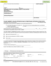 Document preview: Form CV-39 Civil Bench Warrant - County of San Mateo, California