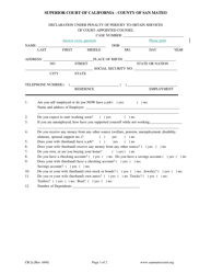 Document preview: Form CR-2A Declaration Under Penalty of Perjury to Obtain Services of Court-Appointed Counsel - County of San Mateo, California