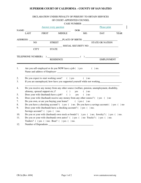 Form CR-2A  Printable Pdf
