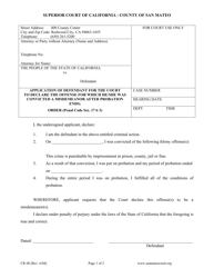 Document preview: Form CR-40 Application of Defendant for the Court to Declare the Offense for Which He/She Was Convicted a Misdemeanor After Probation Ends - County of San Mateo, California