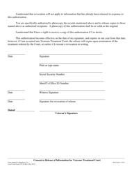 Form VTC-02 Consent to Release of Information for Veterans Treatment Court - County of San Mateo, California, Page 2