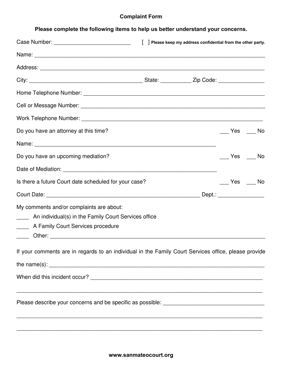 Form FCS-1 Client Comment Form - County of San Mateo, California, Page 2