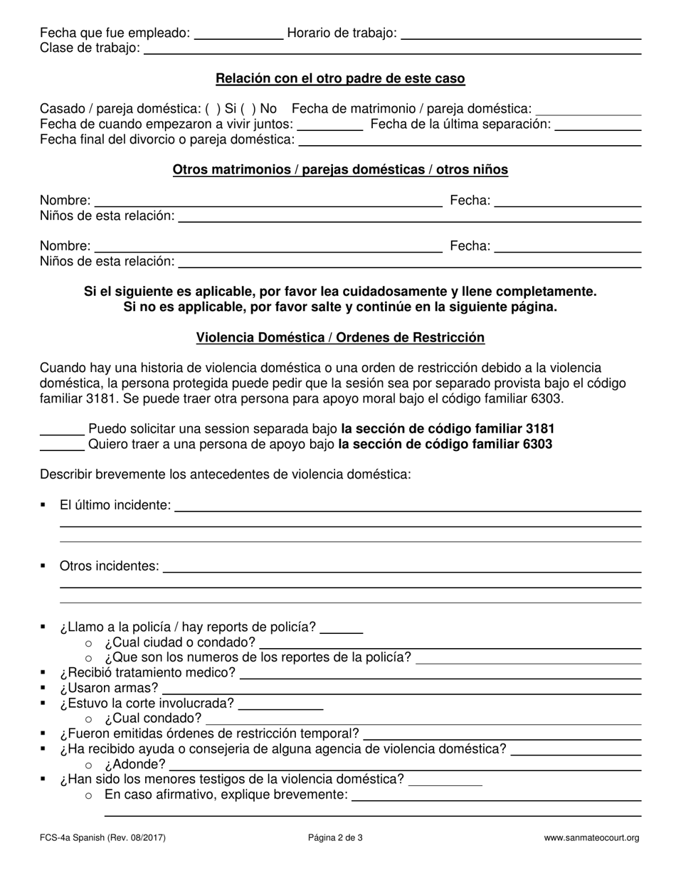 Formulario FCS-4A Information Sheet Mediation  Evaluation - County of San Mateo, California (Spanish), Page 2