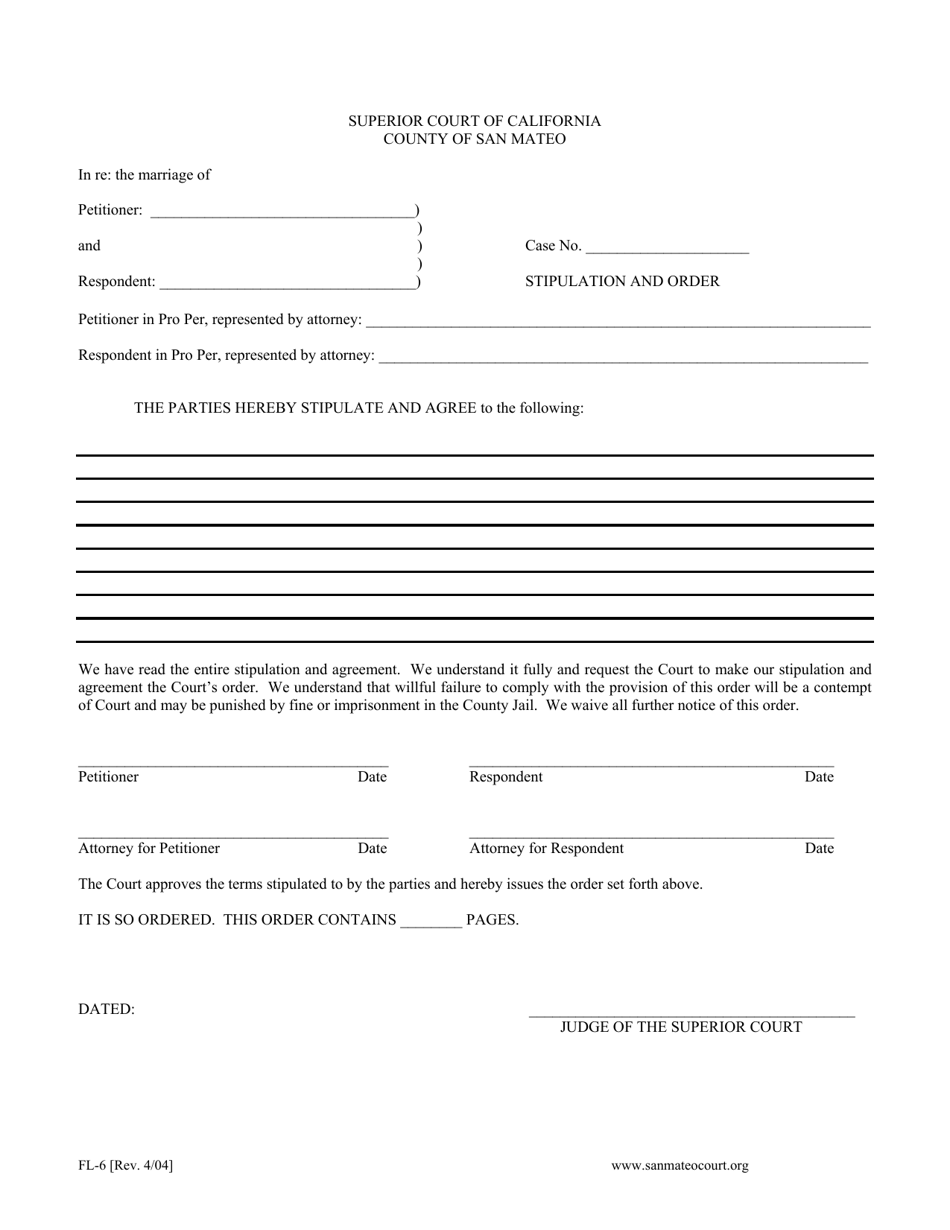 Form FL-6 - Fill Out, Sign Online and Download Printable PDF, County of ...