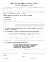 Document preview: Form PR-4 Caregiver Authorization Affidavit - County of San Mateo, California