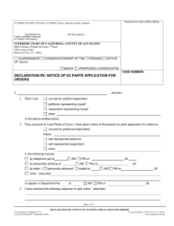 Document preview: Form PR-9 Declaration Re: Notice of Ex Parte Application for Orders - County of San Mateo, California