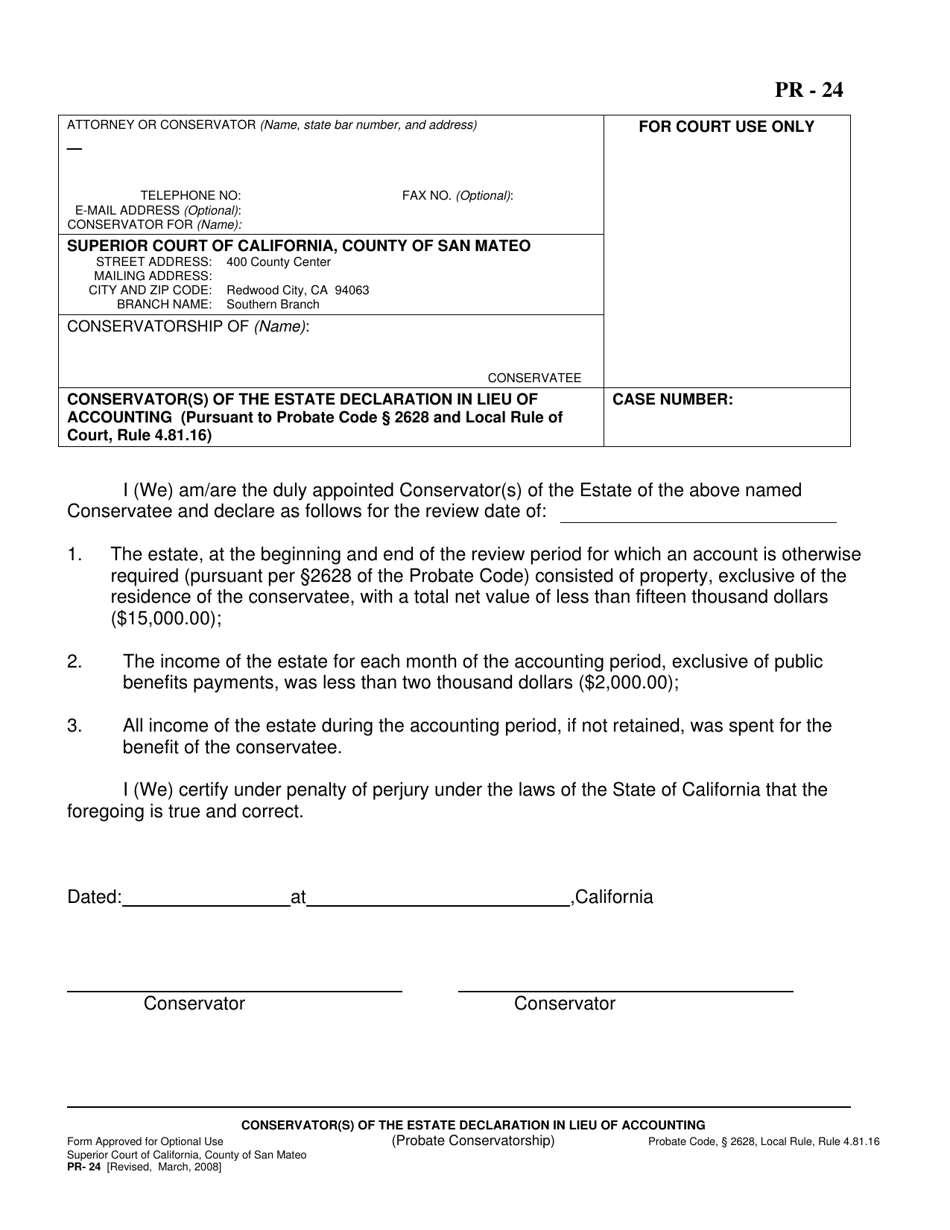 Form Pr 24 Fill Out Sign Online And Download Printable Pdf County Of San Mateo California 8289