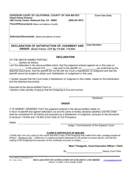 Document preview: Form SC-3 Declaration of Satisfaction of Judgment and Order - County of San Mateo, California