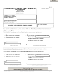 Document preview: Form SC-24 Request for Dismissal (Small Claims) - County of San Mateo, California