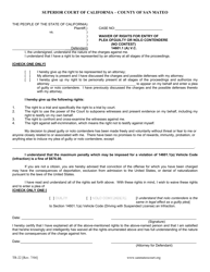 Document preview: Form TR-22 Waiver of Rights for Entry of Plea of Guilty or Nolo Contendere (No Contest) 14601.1 (A) V.c. - County of San Mateo, California