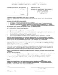Document preview: Formulario TR-22A SPA Renuncia De Derechos Al Declararse El Acusado Culpable O Nolo Contendere 14601.1(A) V.c. - County of San Mateo, California (Spanish)