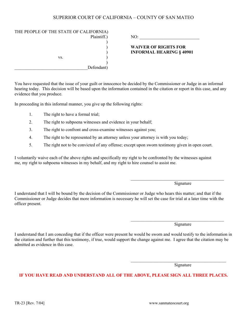 Form TR-23 - Fill Out, Sign Online and Download Printable PDF, County ...