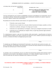 Document preview: Formulario TR-23A SPA Renunciamiento De Derechos Para Una Audiencia Informal Codigo De Vehiculos 40901 - County of San Mateo, California (Spanish)