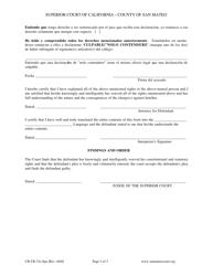 Formulario CR-TR-33A Renuncia De Derechos Al Declararse El Acusado Culpable O Nolo Contendere - County of San Mateo, California (Spanish), Page 3
