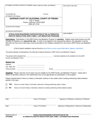 Document preview: Form PADR-05 Stipulation Regarding Participation in the Alternative Dispute Resolution (Adr) Family Law Mediation Program - County of Fresno, California