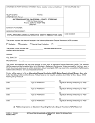 Form PADR-01 &quot;Stipulation Regarding Alternative Dispute Resolution (Adr)&quot; - County of Fresno, California