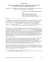 Formulario C Derecho a La Primera Denegacion Para Una Unidad Habitacional De Dos (2), Tres (3) O Cuatro (4) Modulos De Alquiler - Washington, D.C. (Spanish), Page 2