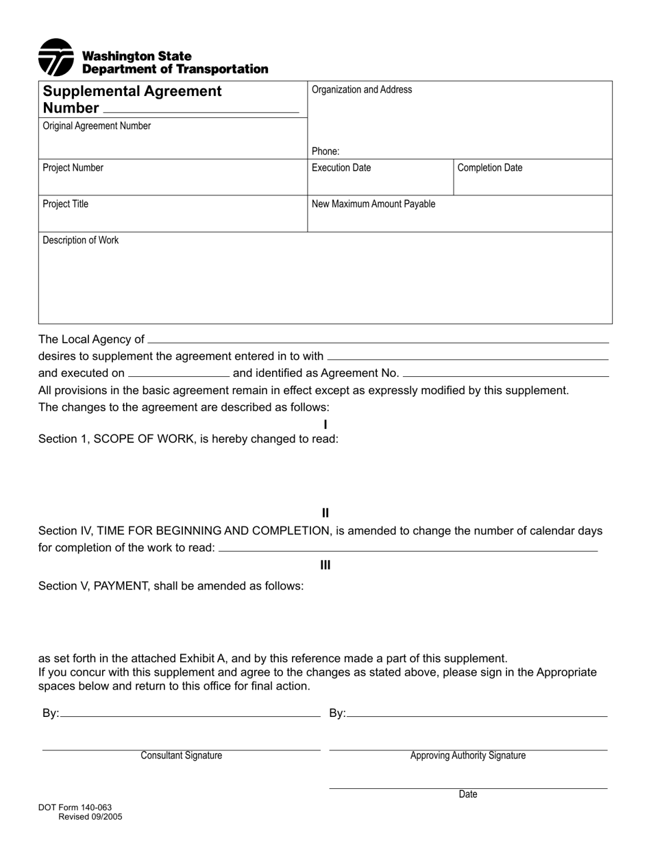 DOT Form 140-063 Supplemental Agreement - Washington, Page 1