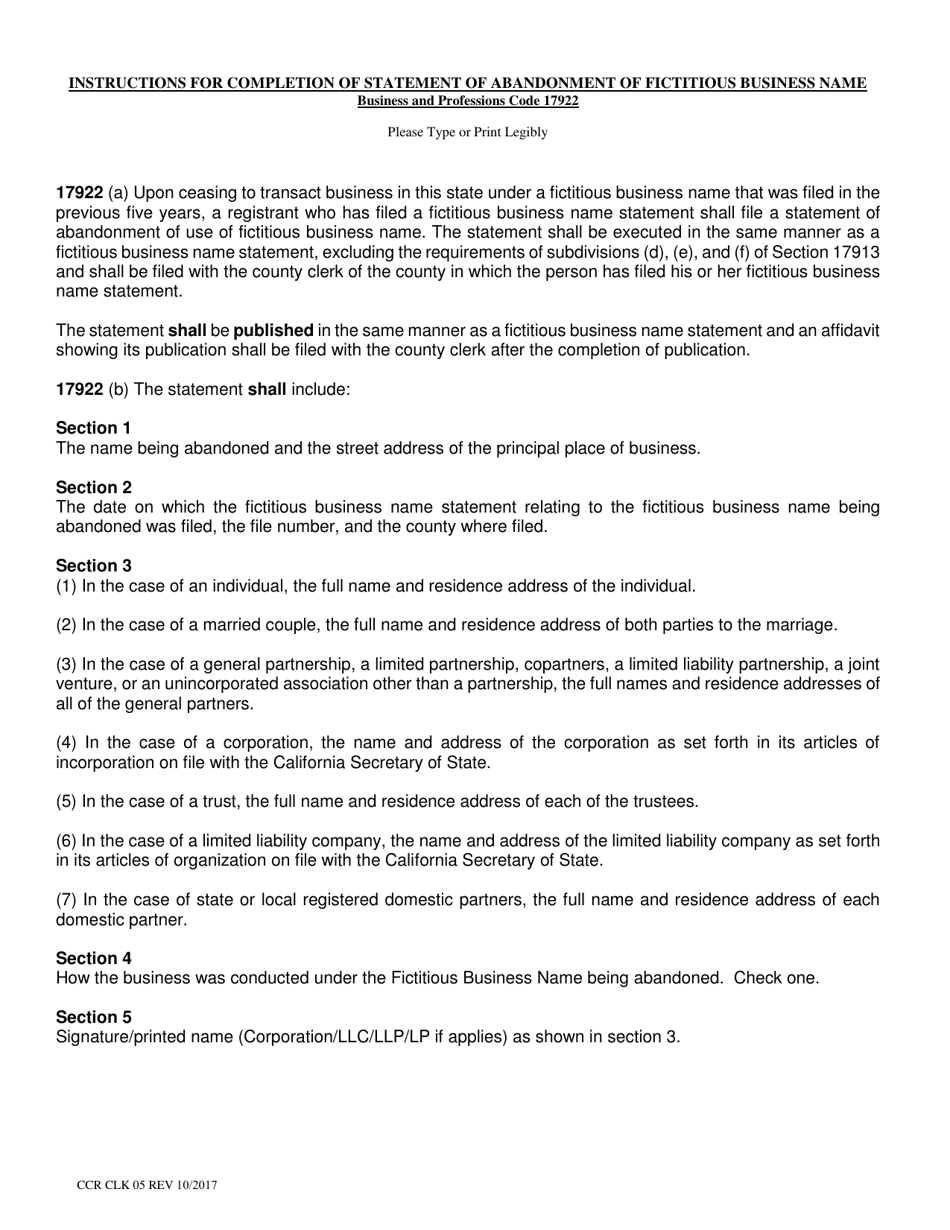 Form CCR CLK05 Statement of Abandonment of Use of Fictitious Business Name - Ventura County, California, Page 2
