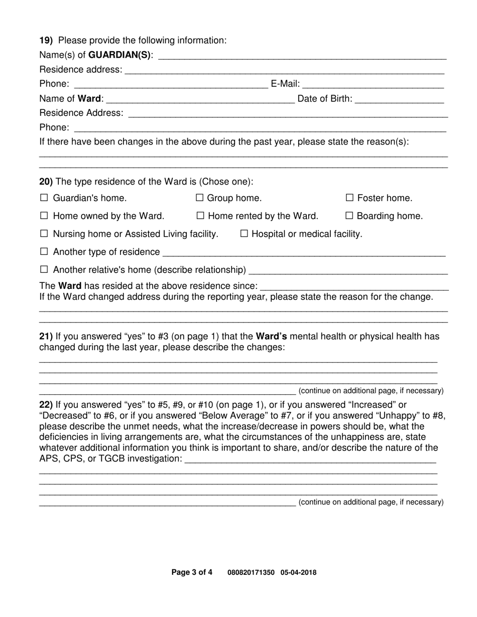 Annual Report of Guardian of the Person - Collin County, Texas, Page 3