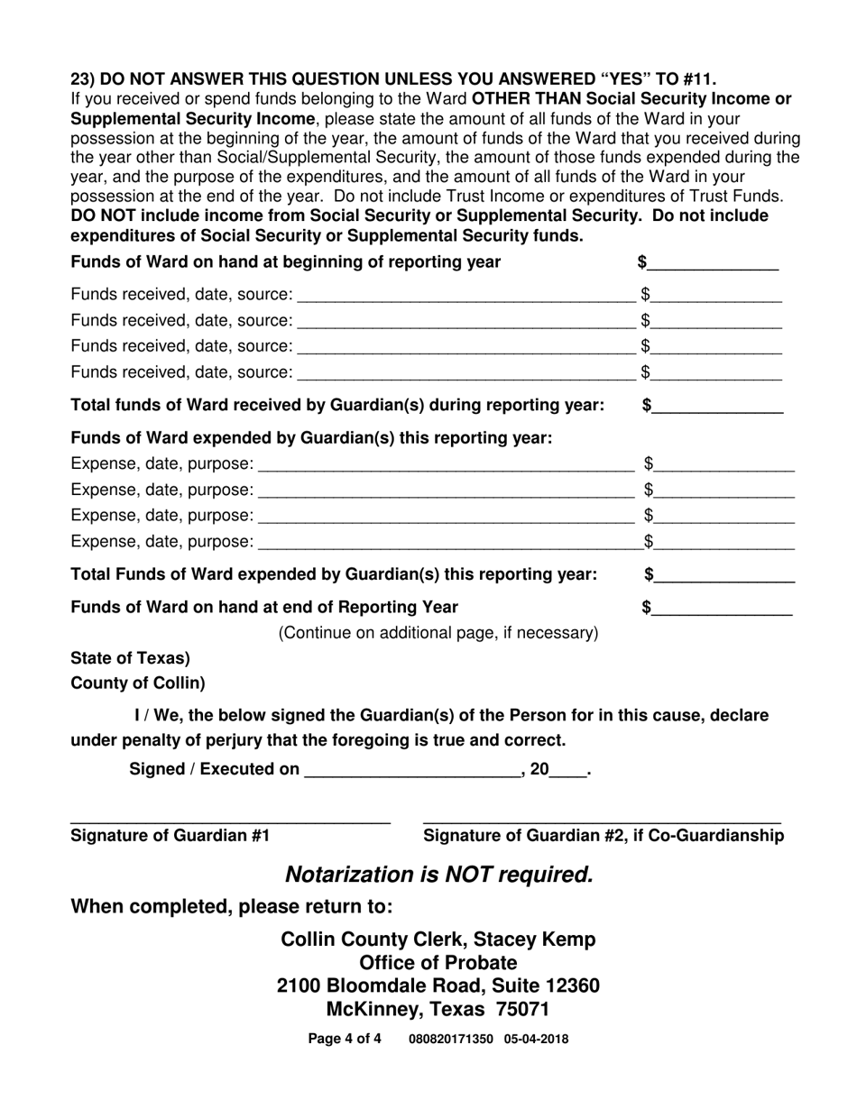 Annual Report of Guardian of the Person - Collin County, Texas, Page 4