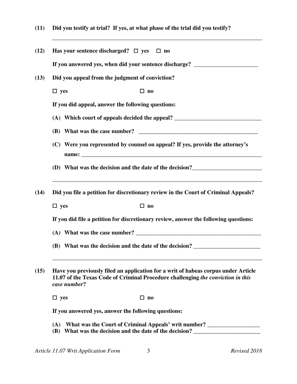 Appendix E Application for a Writ of Habeas Corpus Seeking Relief From Final Felony Conviction Under Code of Criminal Procedure Article 11.07 - Texas, Page 5