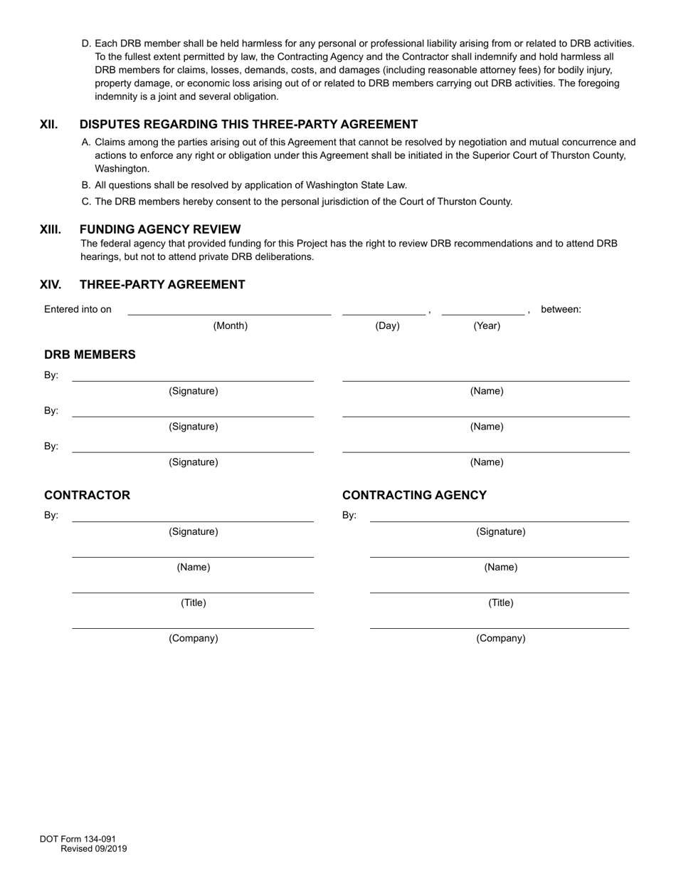 DOT Form 134-091 Disputes Review Board Three-Party Agreement - Washington, Page 4