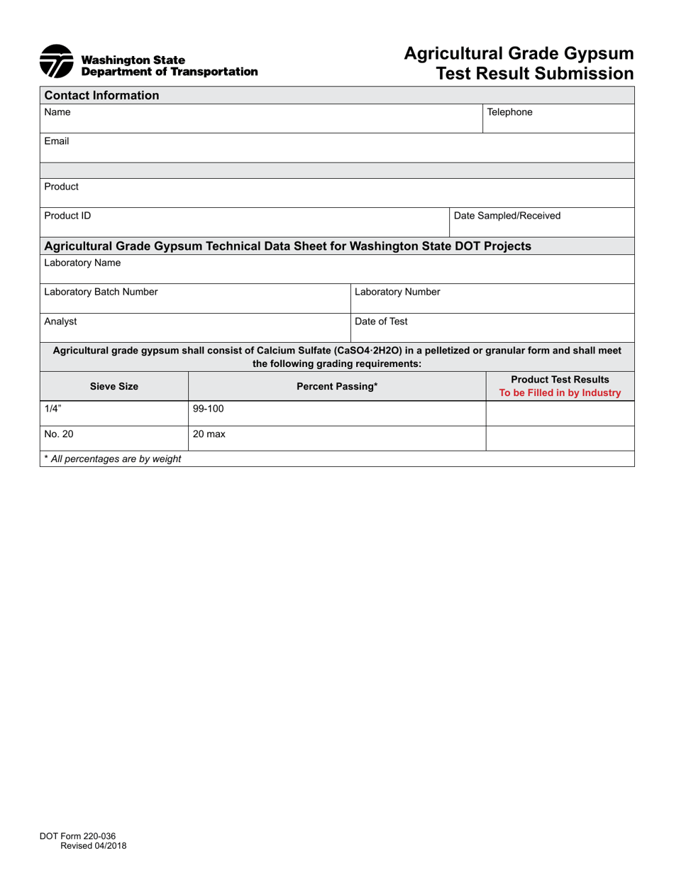 DOT Form 220-036 - Fill Out, Sign Online and Download Fillable PDF ...
