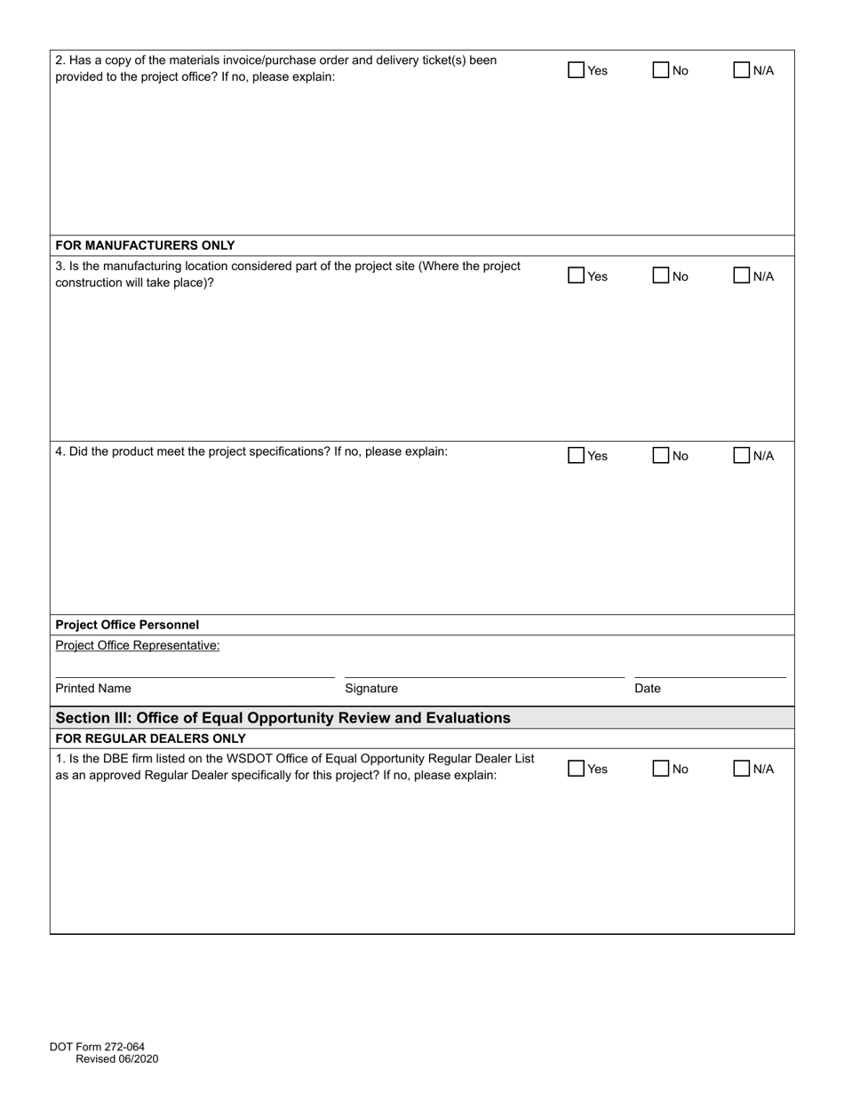 Dot Form 272-064 - Fill Out, Sign Online And Download Fillable Pdf 