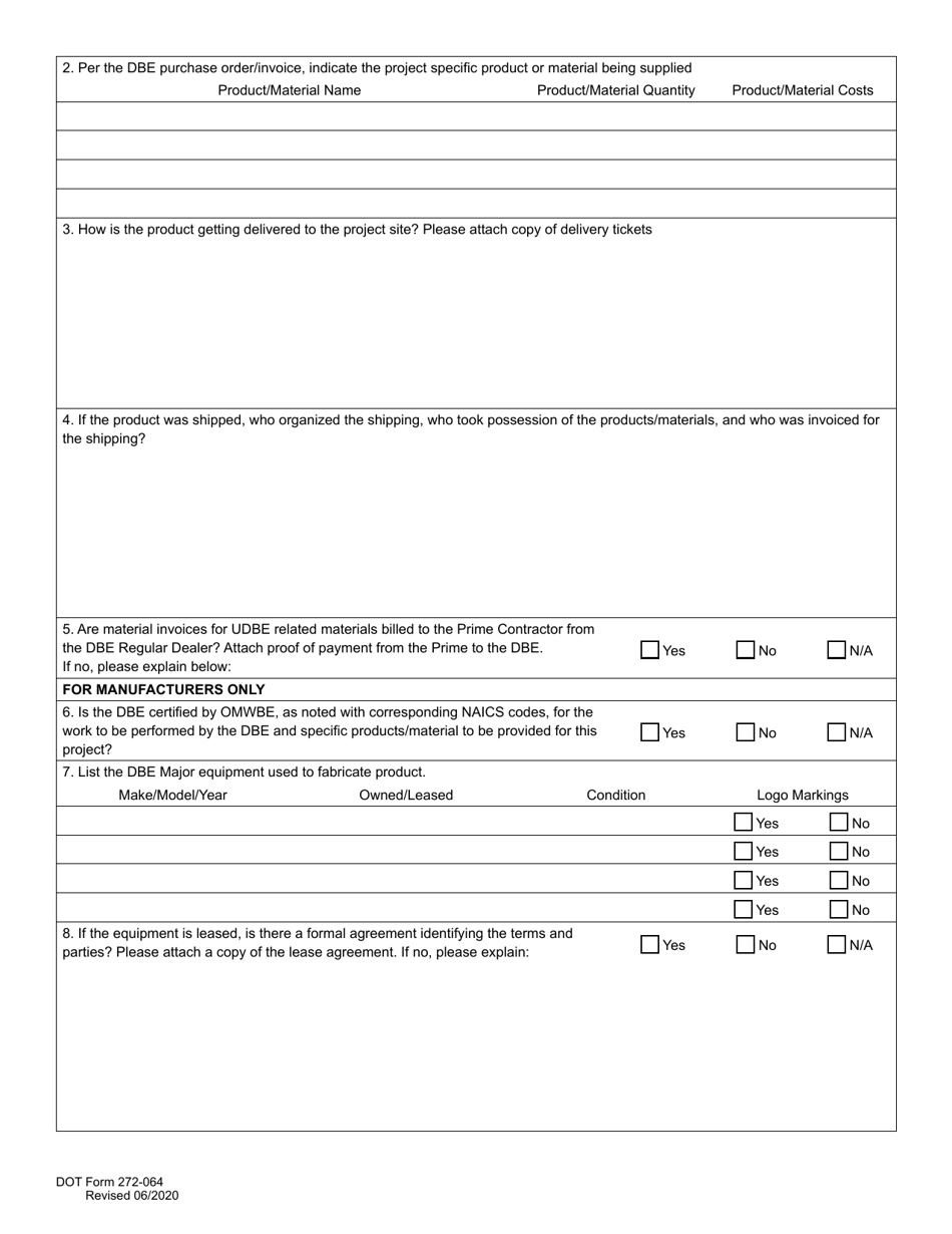 DOT Form 272-064 - Fill Out, Sign Online and Download Fillable PDF ...