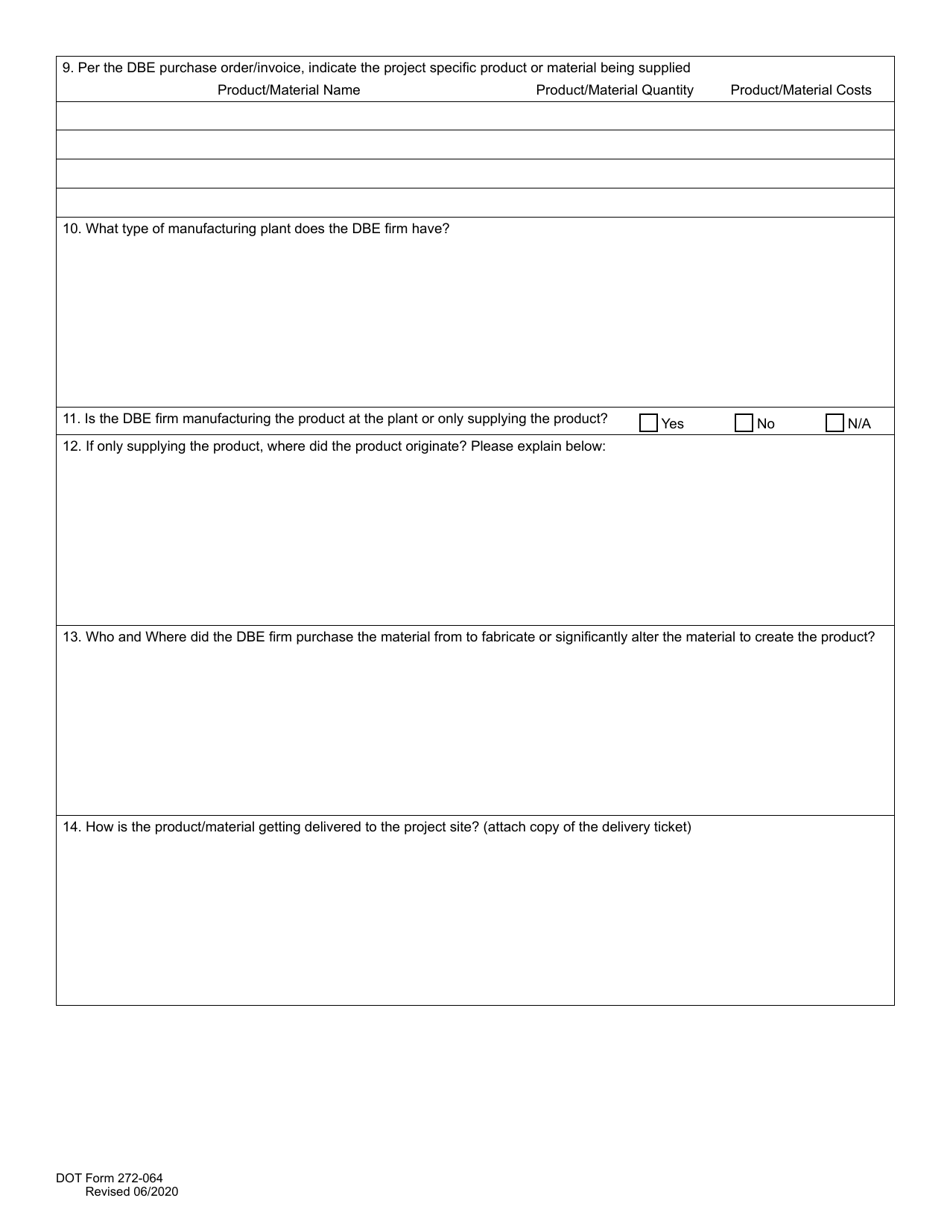 DOT Form 272-064 Dbe / Udbe / Fsbe Commercially Useful Function on-Site Review for Regular Dealer and Manufacturers - Washington, Page 4
