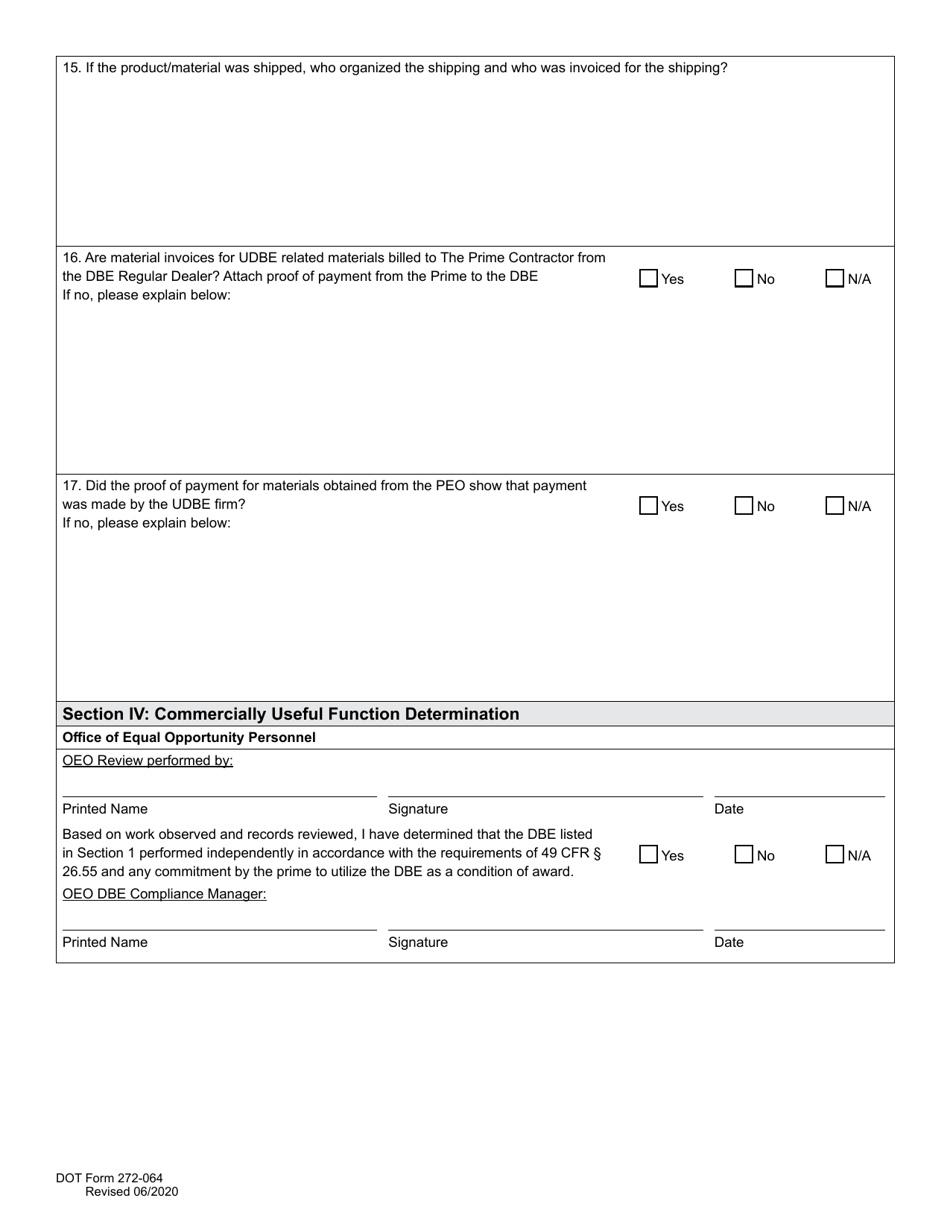 DOT Form 272-064 Dbe / Udbe / Fsbe Commercially Useful Function on-Site Review for Regular Dealer and Manufacturers - Washington, Page 5
