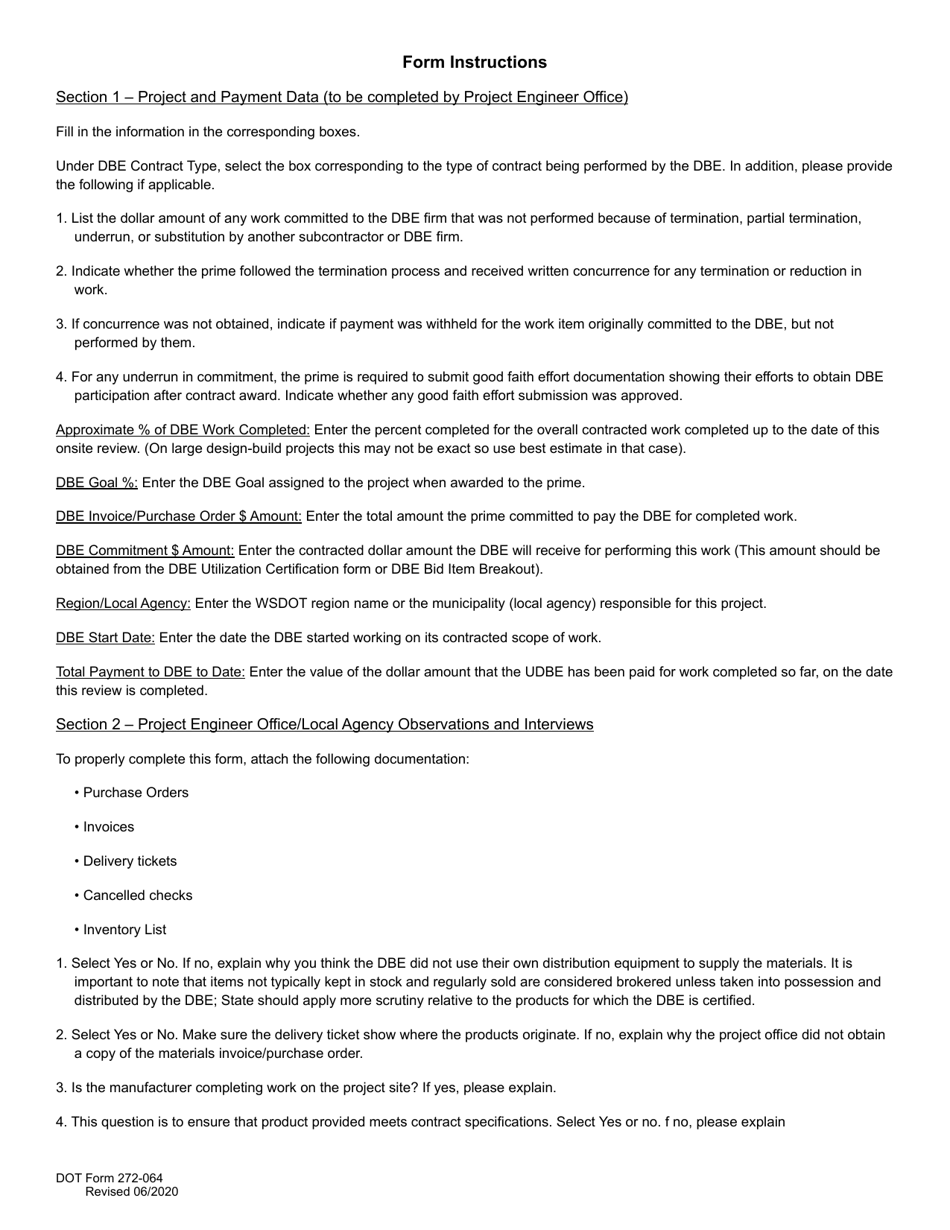 DOT Form 272-064 Dbe / Udbe / Fsbe Commercially Useful Function on-Site Review for Regular Dealer and Manufacturers - Washington, Page 6