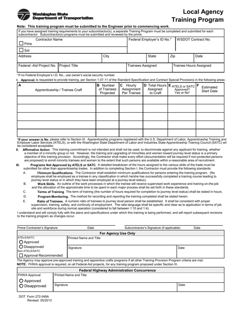 DOT Form 272-049A Local Agency Training Program - Washington