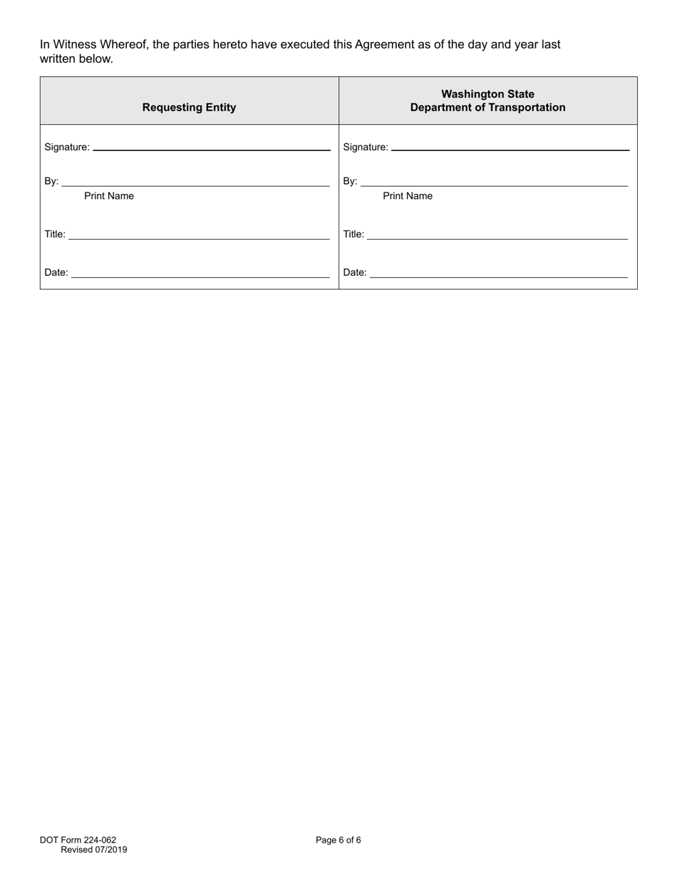 DOT Form 224-062 Utility Construction Agreement Work by Wsdot - Utility Cost - Washington, Page 6