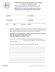 Form CV-3143 Application for Leave to Appeal From the Traffic Adjudication Appeals Board - Washington, D.C.
