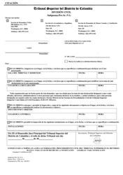 Document preview: Formulario CV-433 Citacion Para Un Caso Civil (Solo Para Litigantes Pro Se) - Washington, D.C. (Spanish)