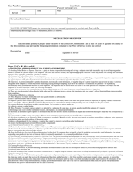 Form CV-433/B Subpoena for a Civil Case (For Pro Se Litigants Only) - Washington, D.C., Page 2