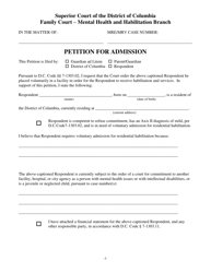 Document preview: Petition for Admission - Washington, D.C.