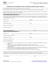 Form WDVA2642 &quot;Certification Request for Veterans Employment Grant&quot; - Wisconsin