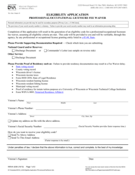 Form WDVA2230 &quot;Eligibility Application - Professional/Occupational Licensure Fee Waiver&quot; - Wisconsin