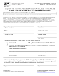 Document preview: Form WDVA2097 Request for Certification for Wisconsin Disabled Veterans and Unremarried Surviving Spouses Property Tax Credit - Washington